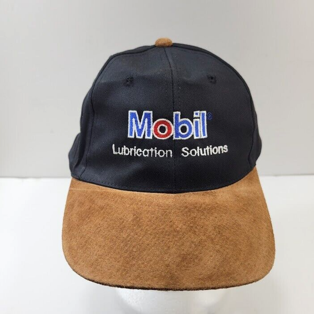 Vintage Mobil Lubrication Solutions Hat Cap Strap Back Black Brown Mens